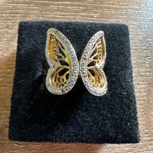 DBJ DEE BERKLE Sterling Silver Gold Plated Real Diamond Butterfly Ring Size 7